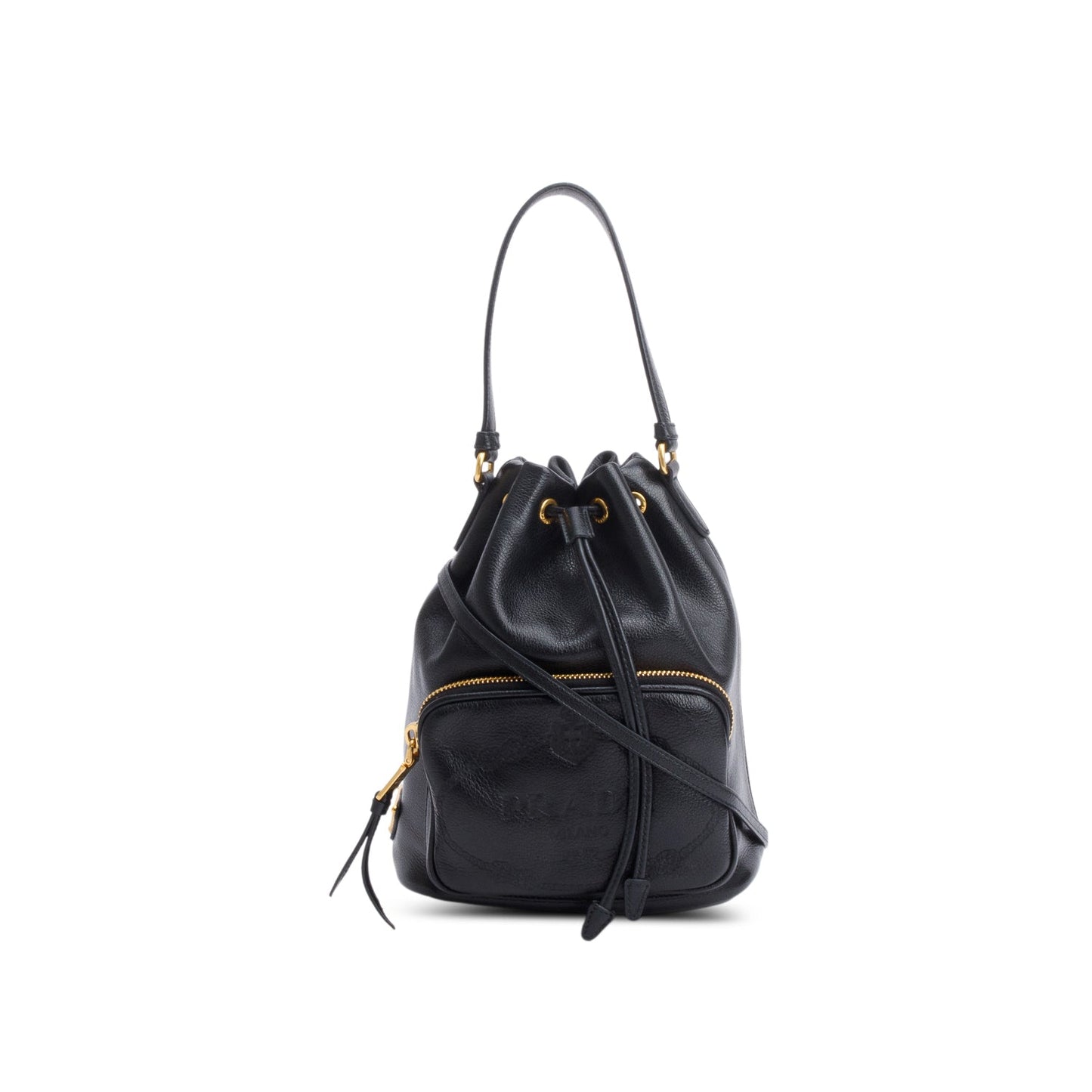 Prada Glace Calf Duet Bucket Bag Leather Black