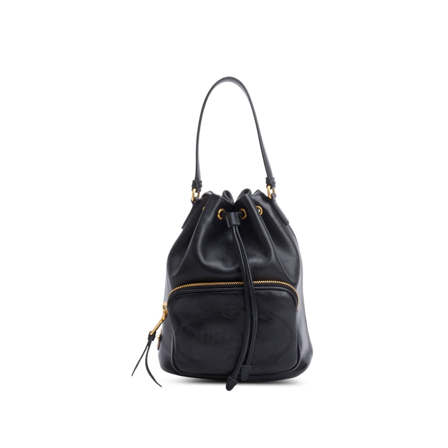 Prada Glace Calf Duet Bucket Bag Leather Black