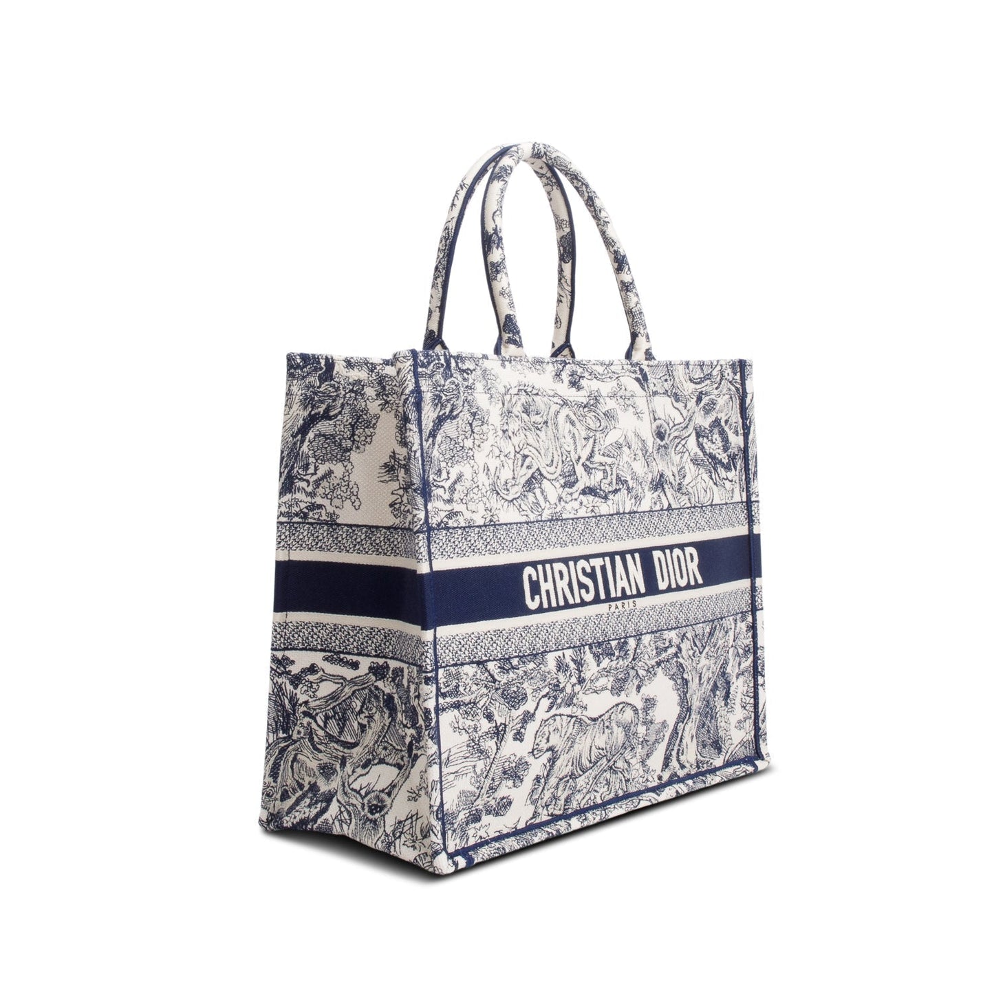 Dior Christian Ecru And Toile De Jouy Embroidery Canvas Blue Tote Bag