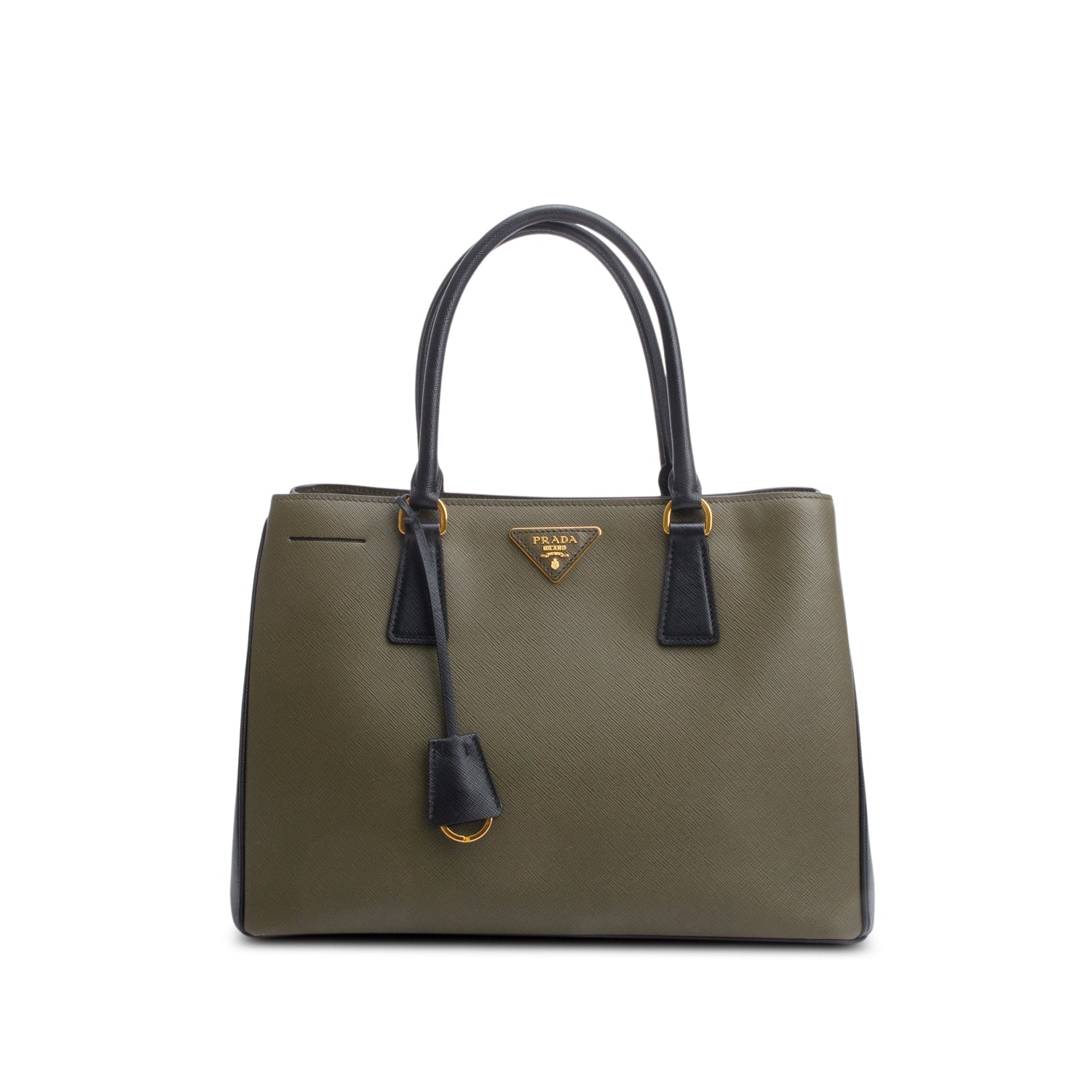 Prada Olive Saffiano Lux Galleria Tote Handbag Black Green Tote Bag