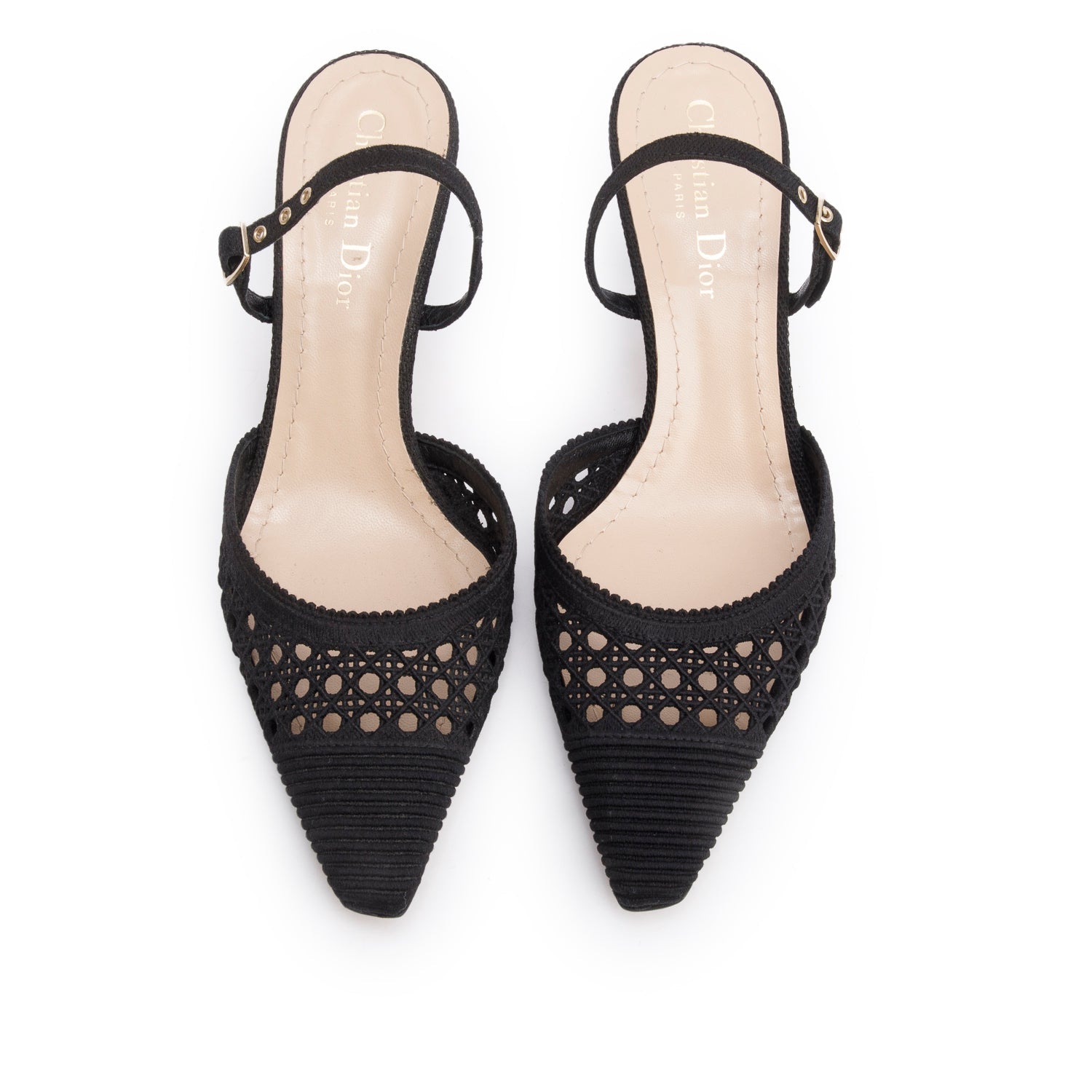 Dior Christian Mesh Fabric Capture Slingback Pumps, Size Black Shoes