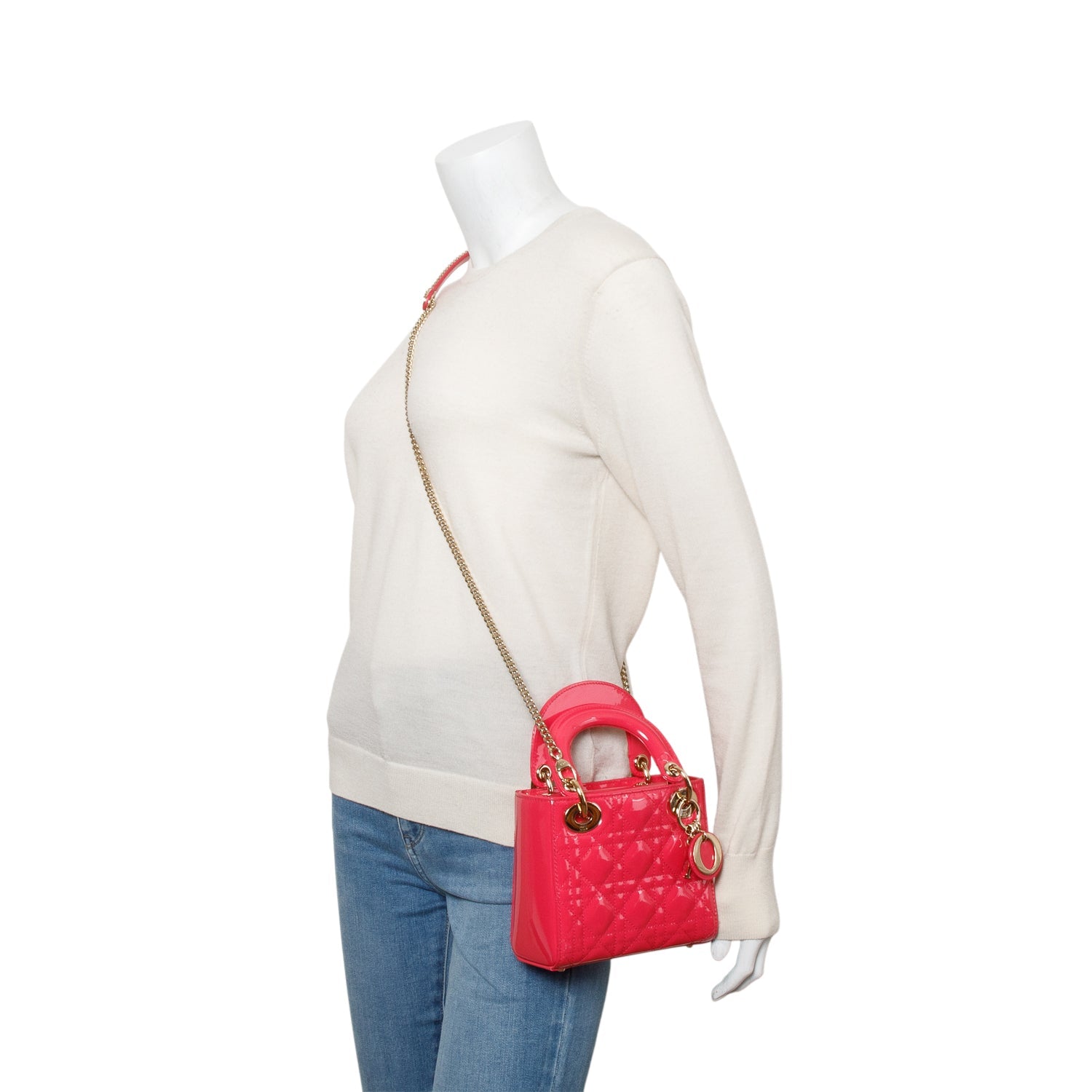 Dior Christian Cannage Patent Lady Bag Leather Pink Travel Bag Dior Bag
