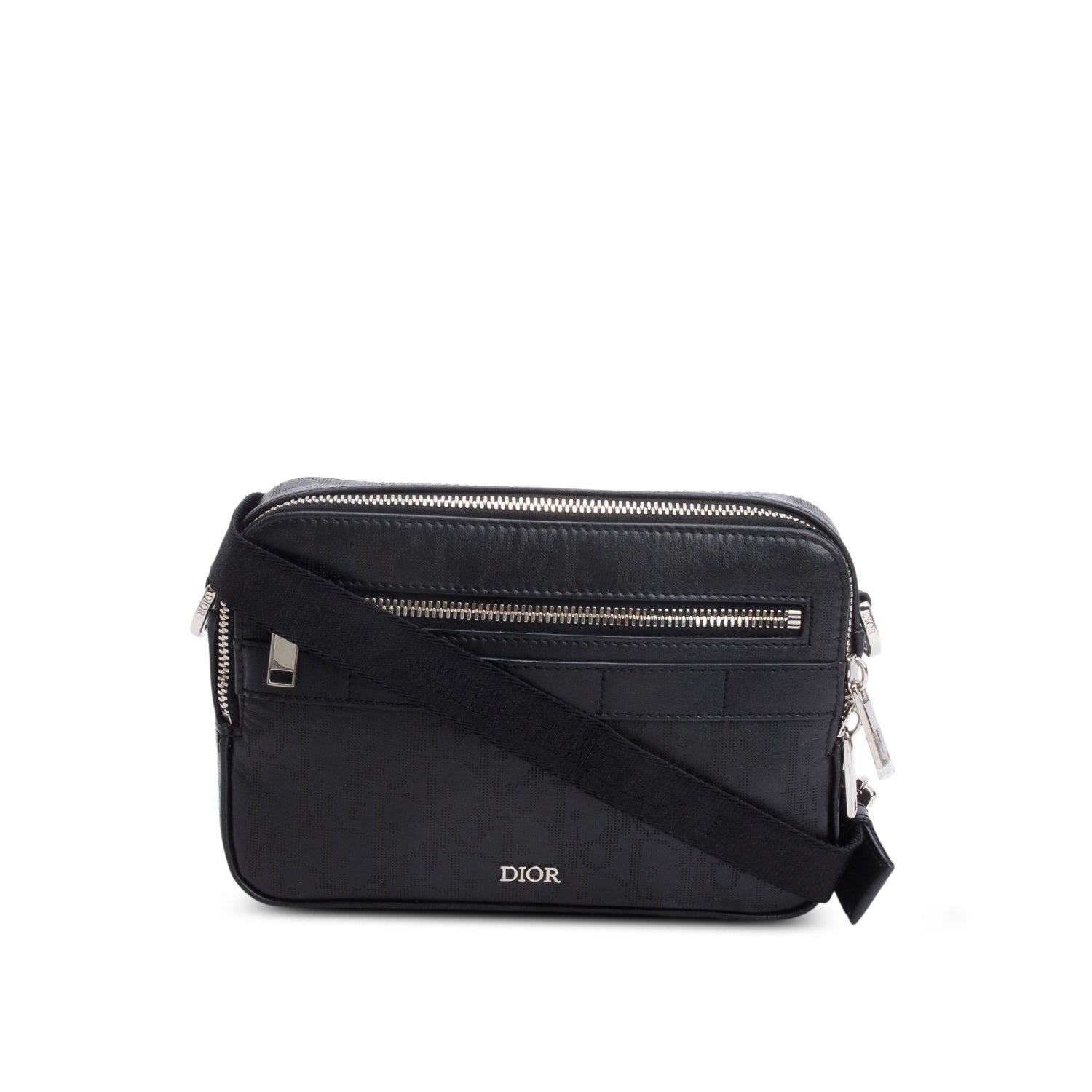 Dior Christian Oblique Galaxy Safari Messenger Pouch Handbag Leather Black Travel Bag