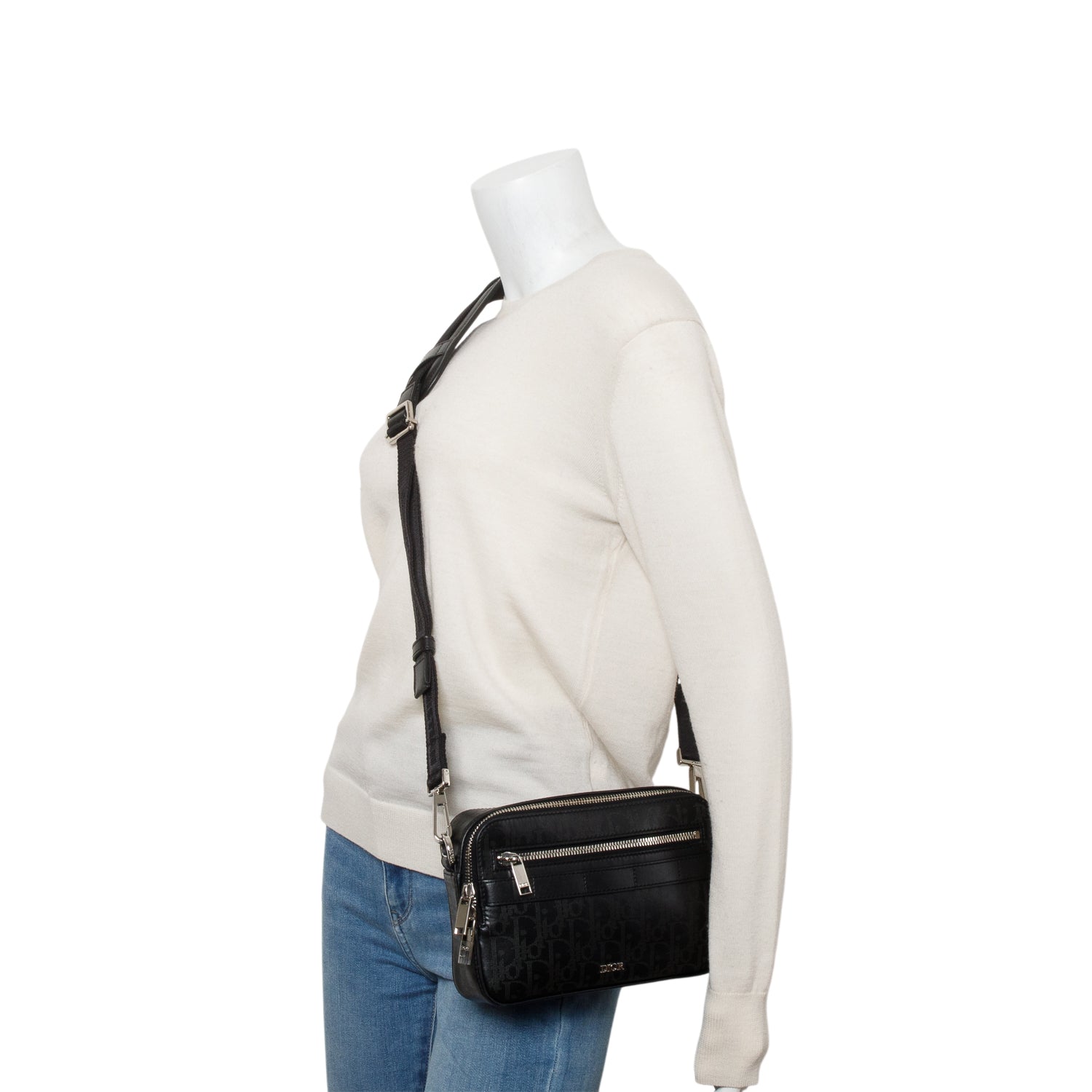 Dior Christian Oblique Galaxy Safari Messenger Pouch Handbag Leather Black Travel Bag