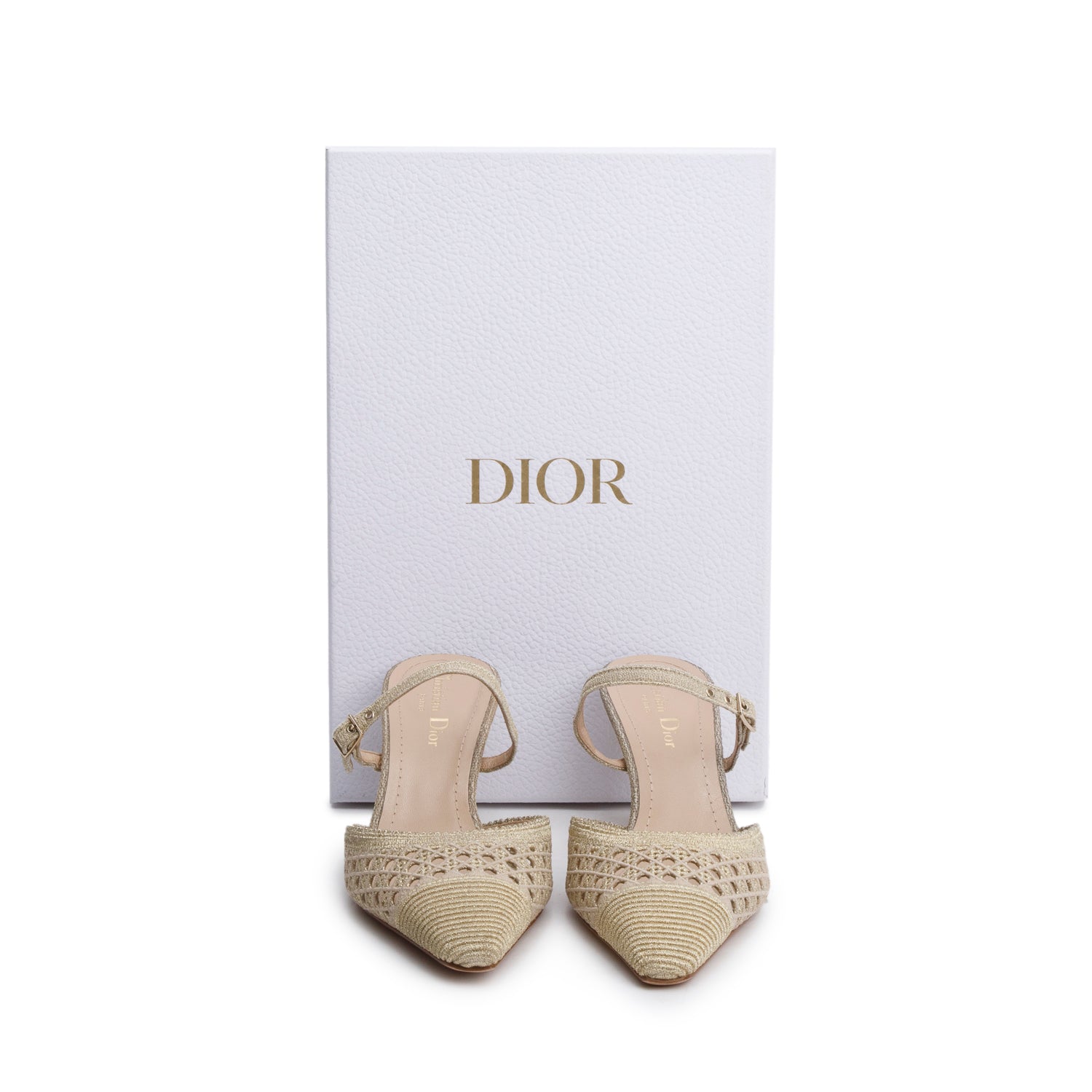 Dior Christian Cannage Fabric Capture Slingback Pumps, Size Beige Gold Shoes