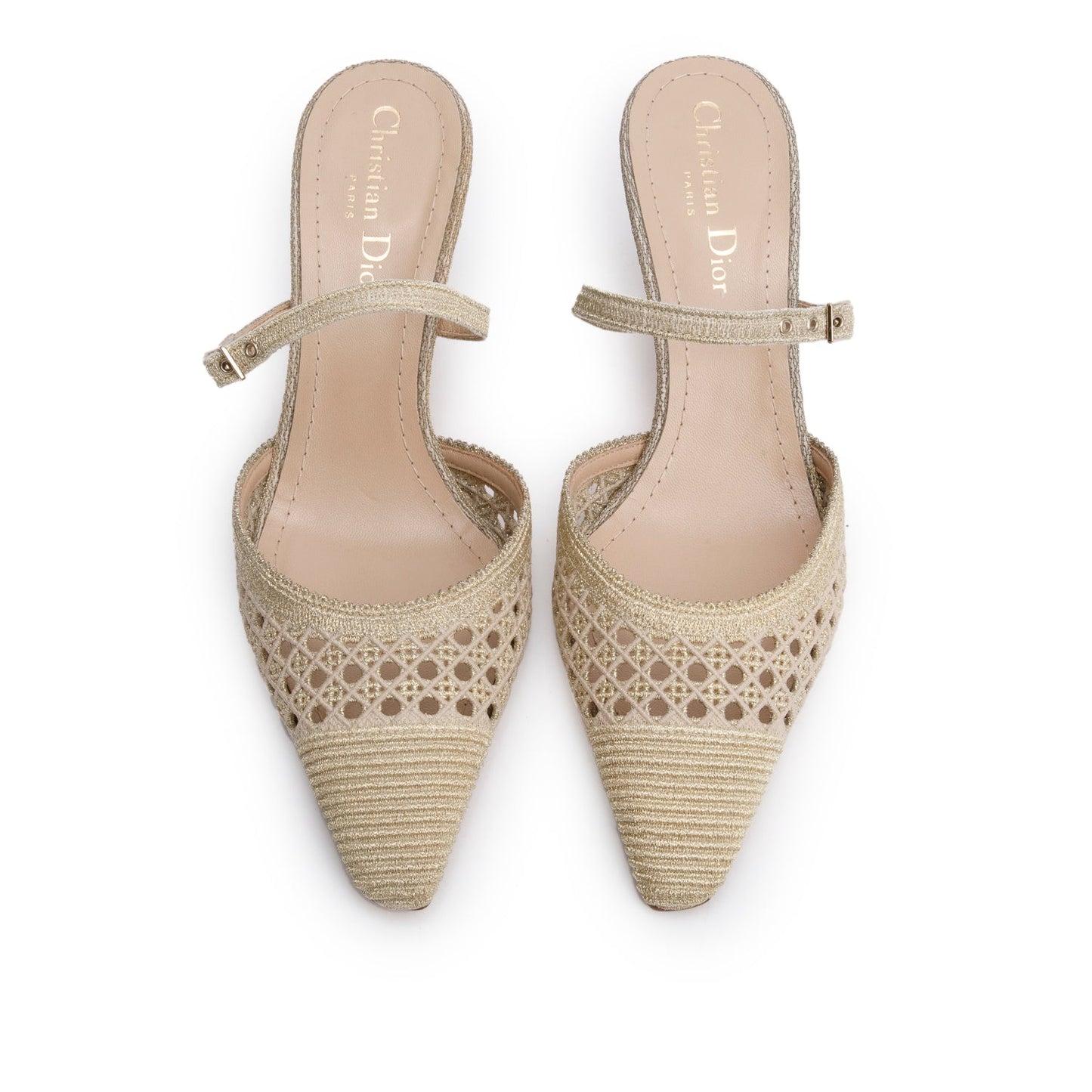 Dior Christian Cannage Fabric Capture Slingback Pumps, Size Beige Gold Shoes