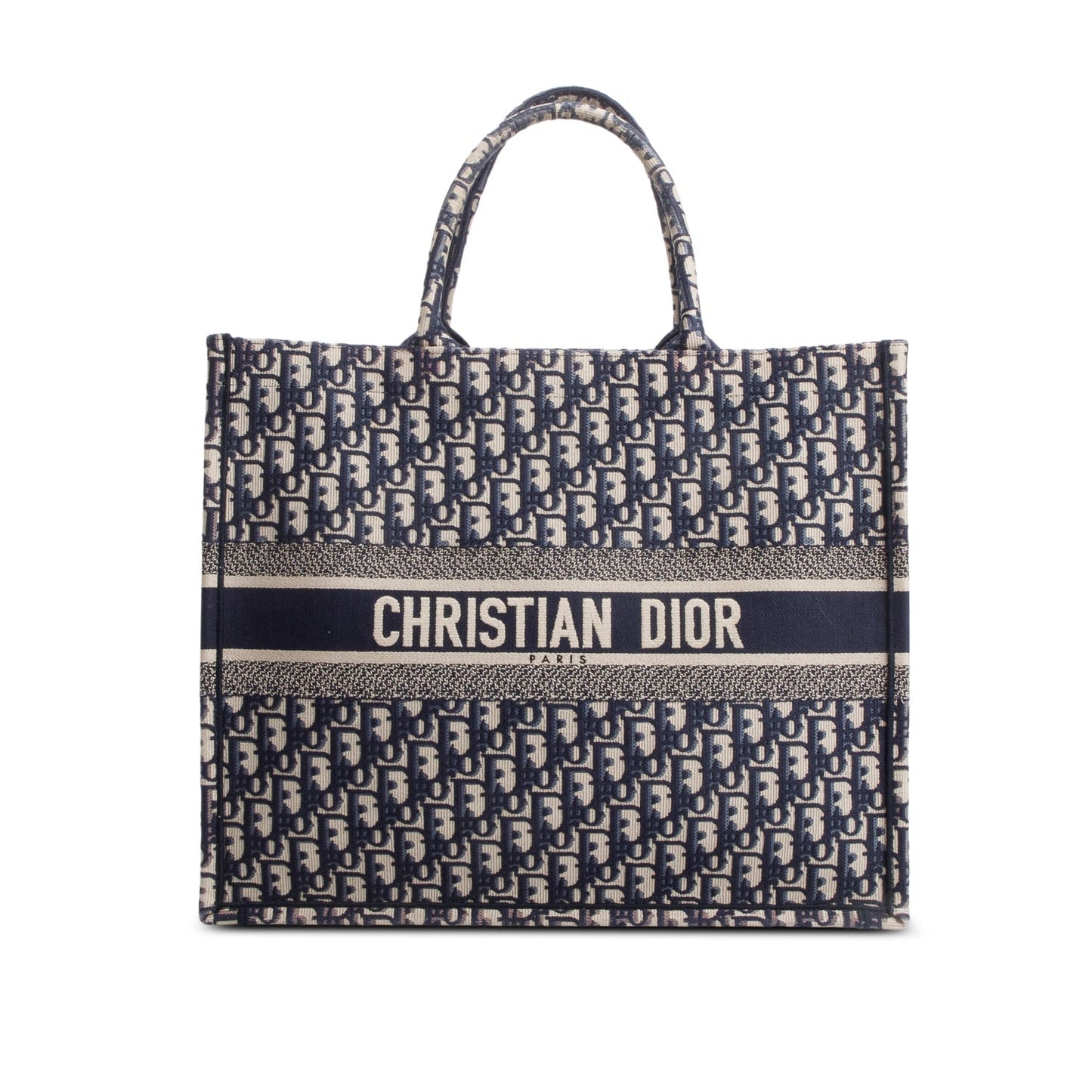 Dior Christian Ecru And Oblique Embroidery Book Tote Blue Large Tote Bag