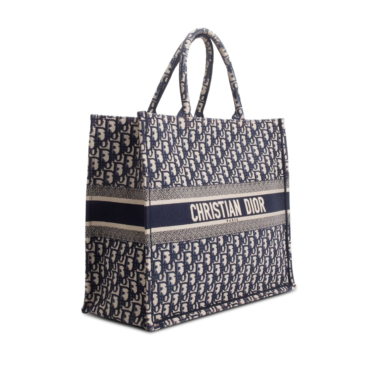 Dior Christian Ecru And Oblique Embroidery Book Tote Blue Large Tote Bag