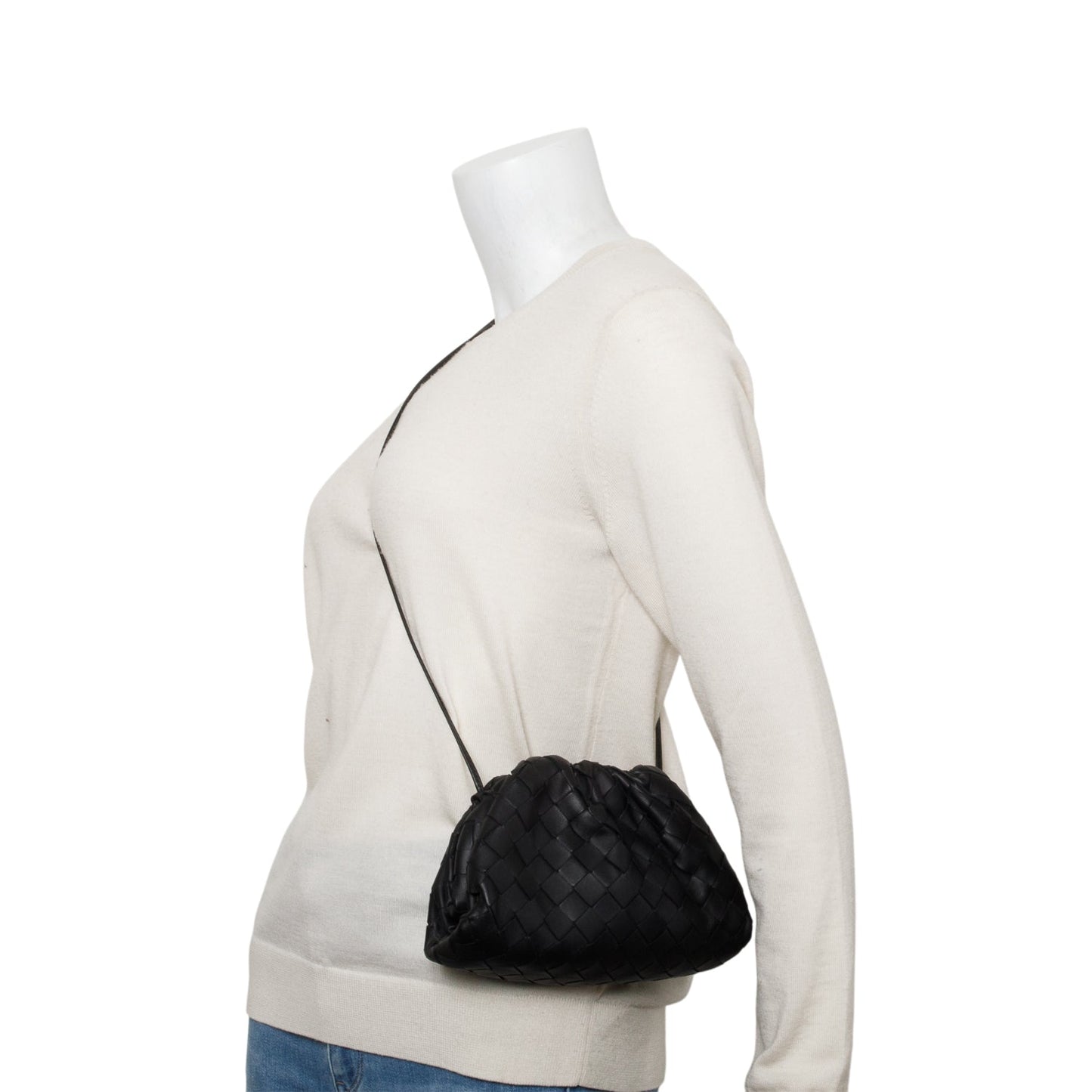Bottega Veneta Blsck Calfskin Intrecciato The Pouch Travel Bag Leather Mini