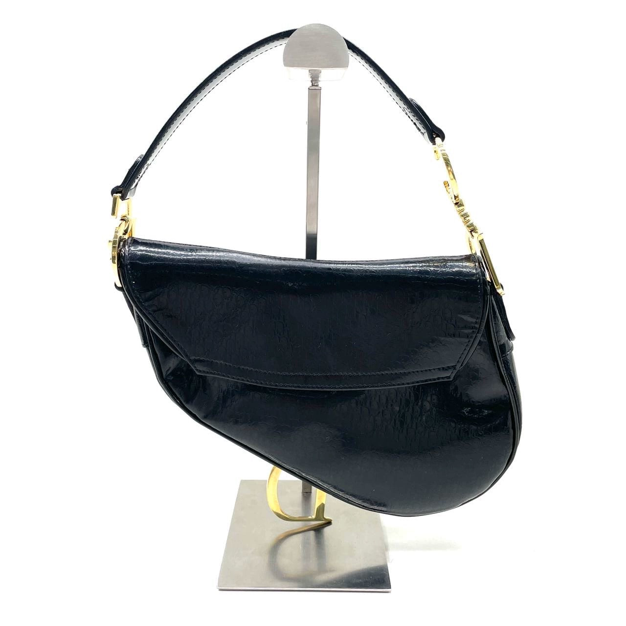 Dior Saddle Shoulder Bag Patent Leather Black