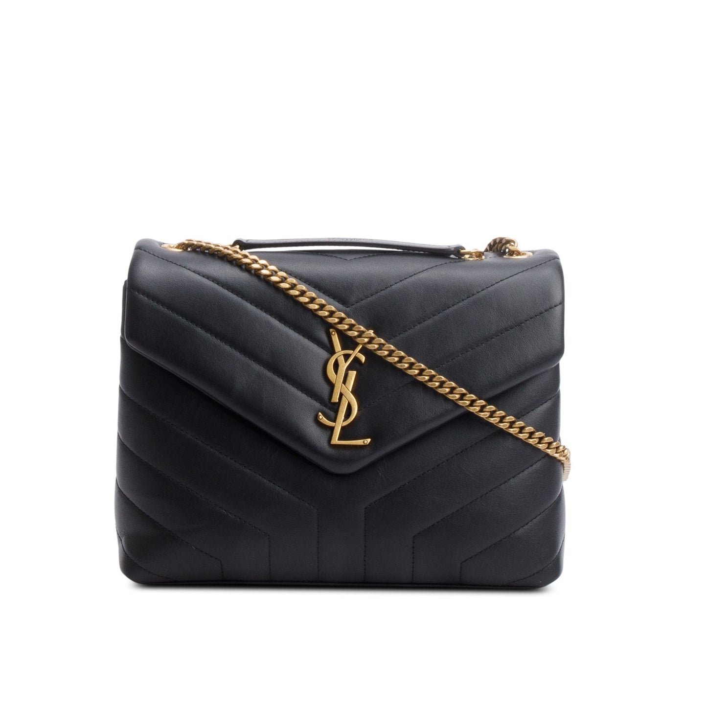 YSL Saint Laurent Black Calfskin Small Loulou Shoulder Bag Leather Quilted