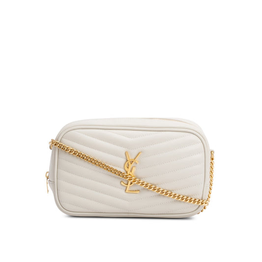 YSL Saint Laurent White Calfskin Mini Lou Camera Bag Leather Quilted Crossbody Bag