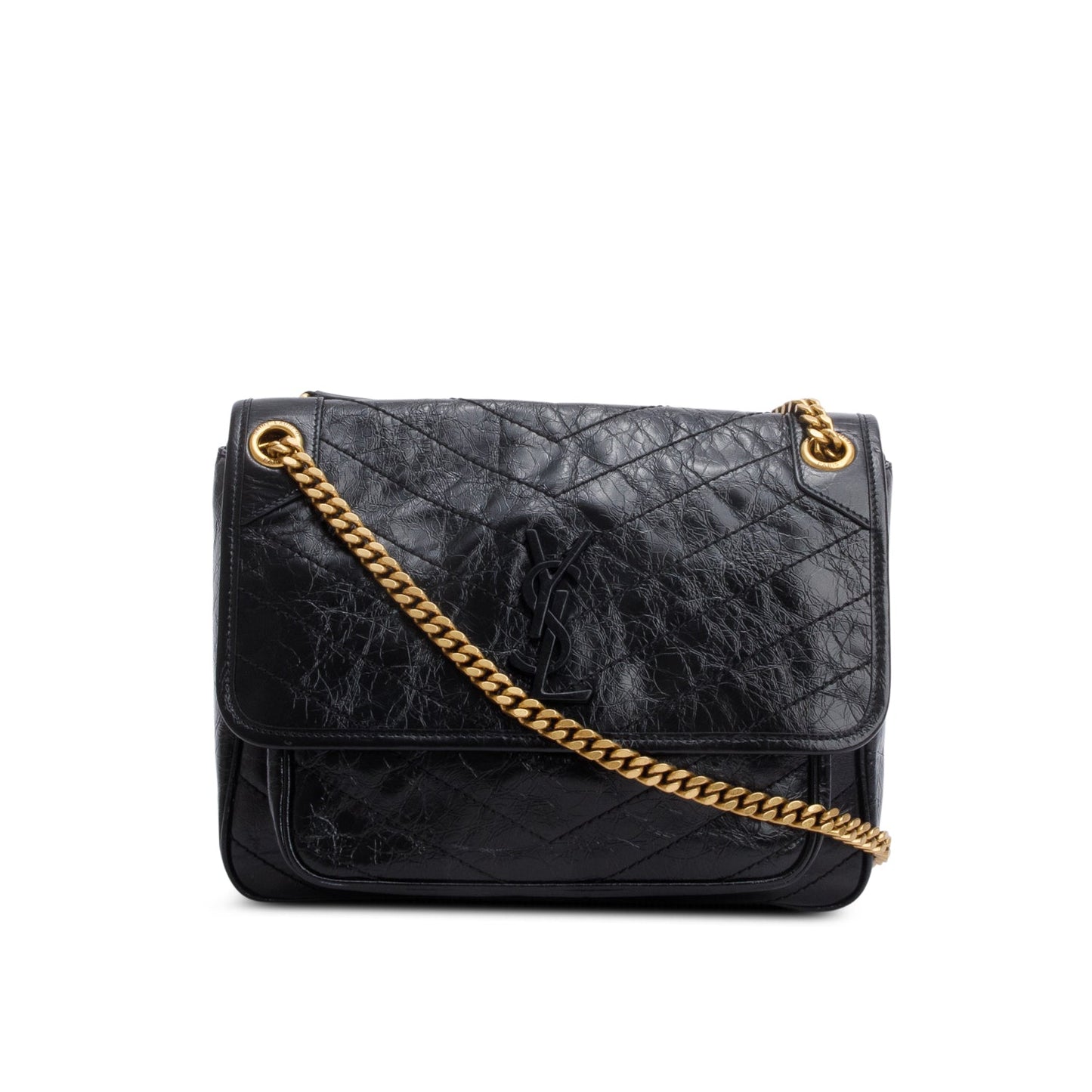 YSL Saint Laurent Crinkled Calfskin Niki Shoulder Bag Leather Black
