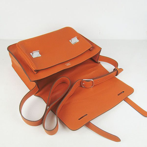 Hermes Luxury Steve Cow Orange Handbag Leather Travel Bag