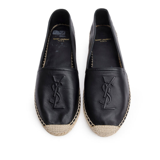YSL Saint Laurent Lambskin Espadrilles Size Travel Bag Leather Black