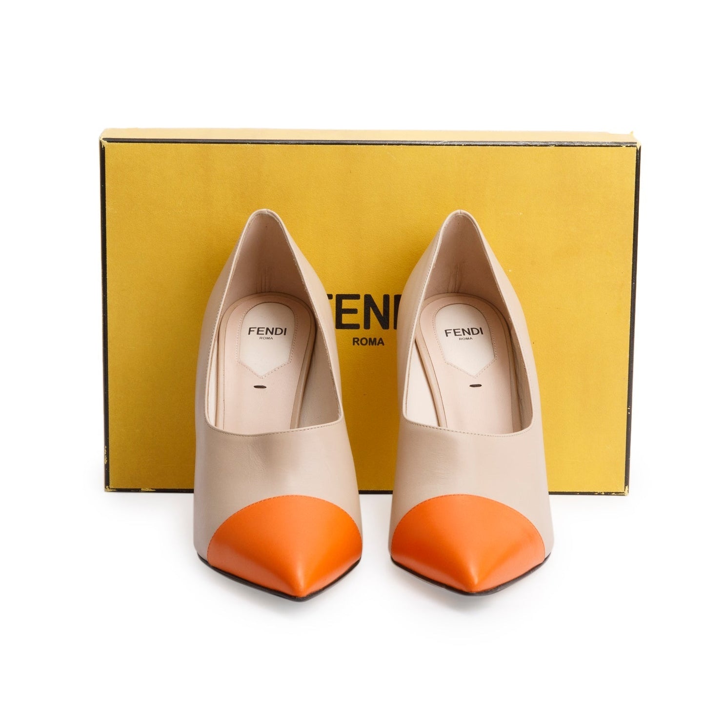 Fendi Orange Roma Pointed Toe Pumps Size Travel Leather Beige Shoes