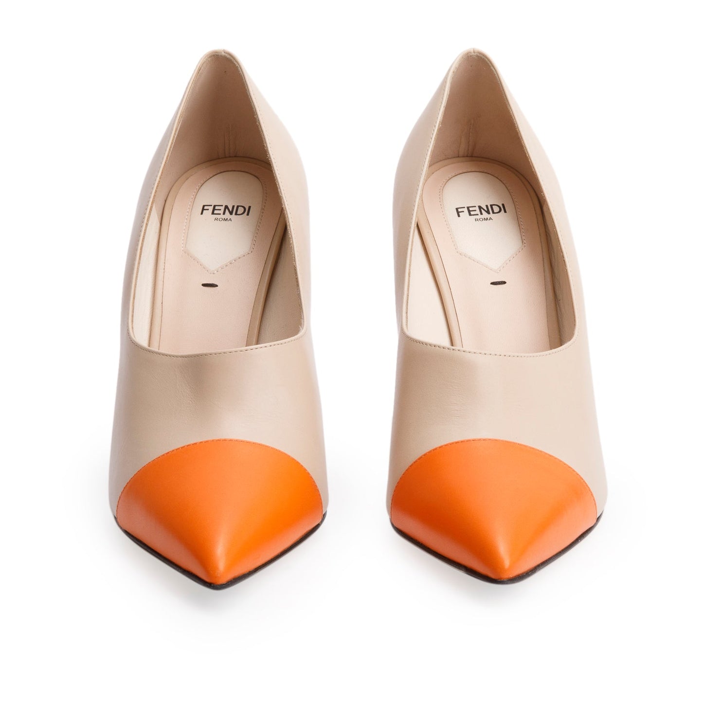 Fendi Orange Roma Pointed Toe Pumps Size Travel Leather Beige Shoes