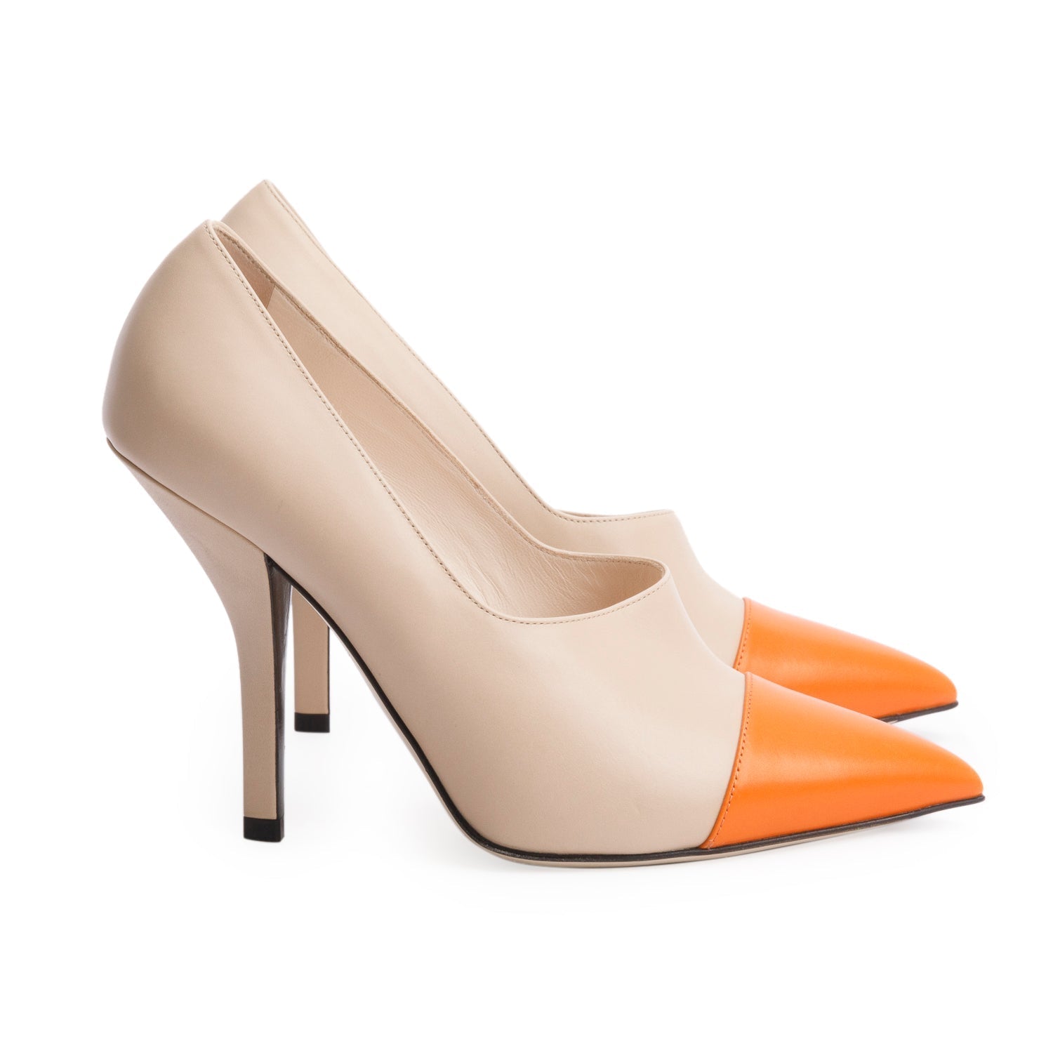 Fendi Orange Roma Pointed Toe Pumps Size Travel Leather Beige Shoes