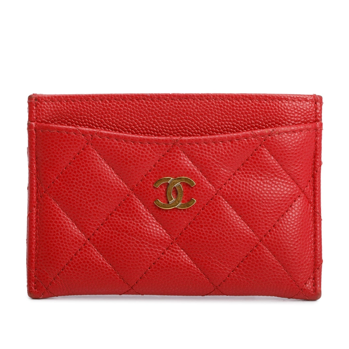 Chanel Caviar Classic Card Holder Leather Red Wallet Case