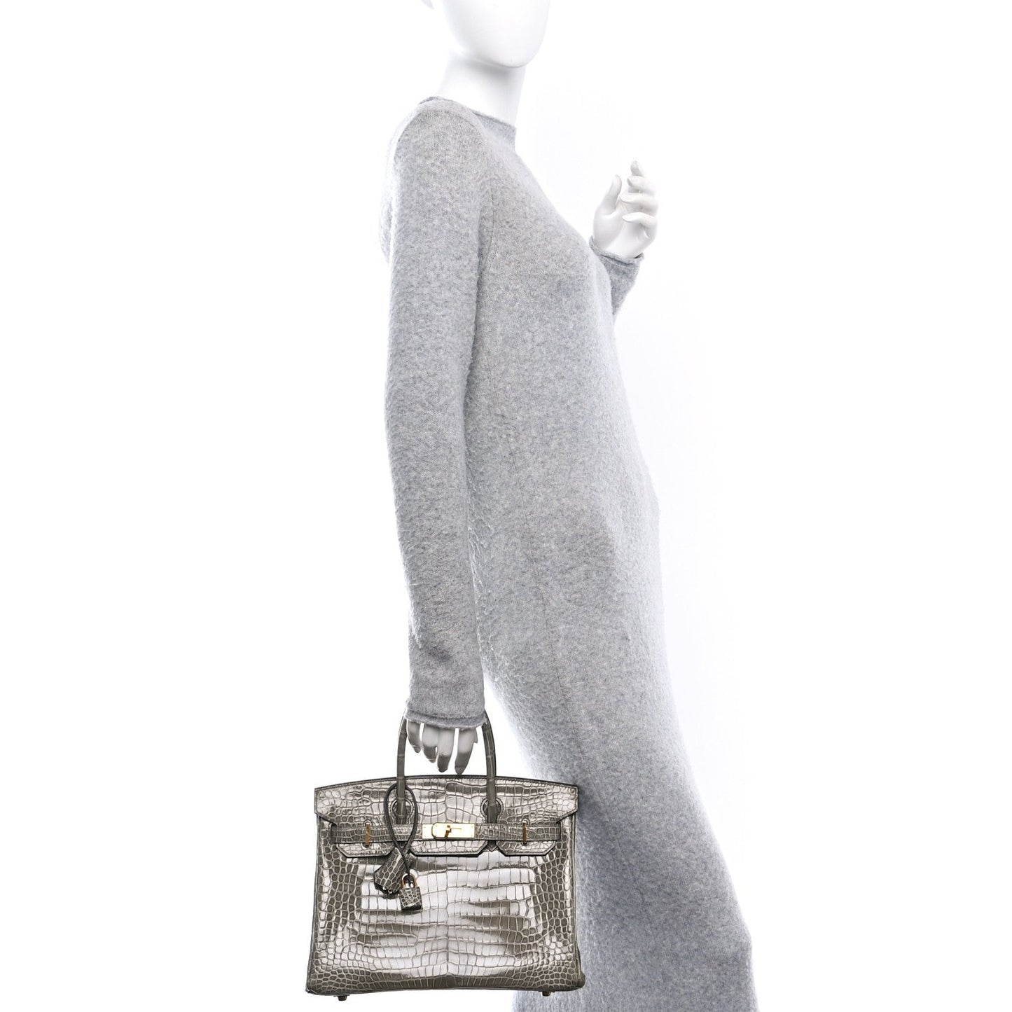 Hermes Shiny Porosus Crocodile Birkin Gris Tourterelle Handbag Travel Bag