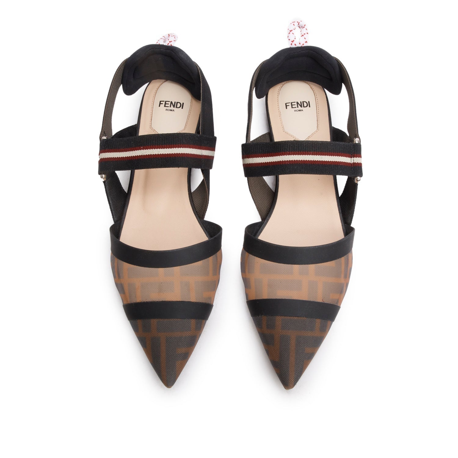 Fendi Ff Zucca Colibri Mesh Slingback Flat Mules Brown Shoes