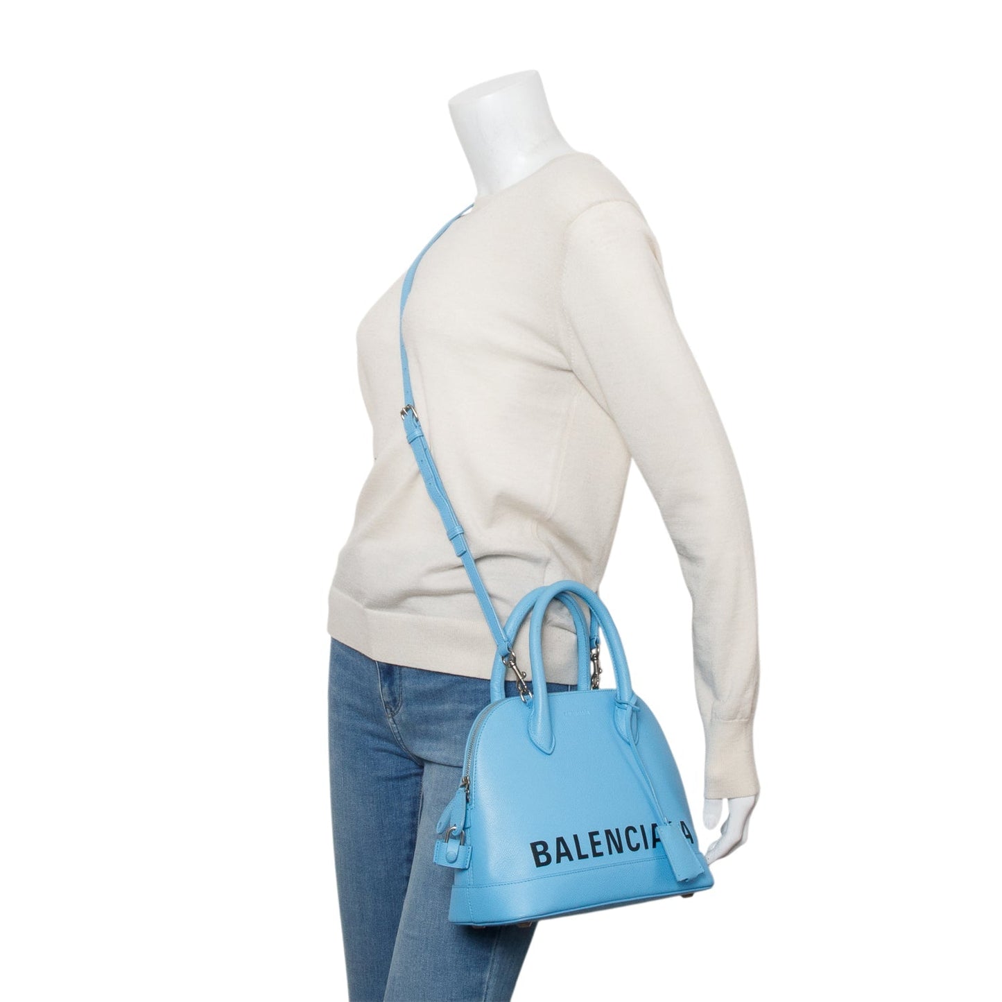 Balenciaga Calfskin Ville Top Handle Bag Blue Logo Travel Bag