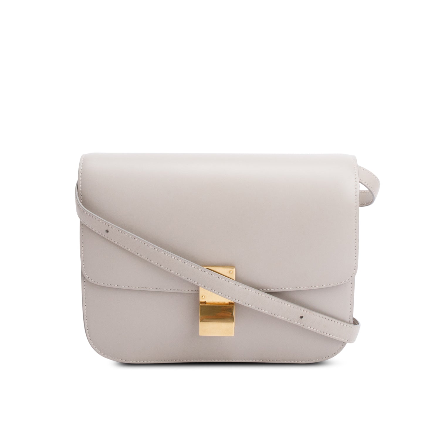 Celine Grey Calfskin Classic Box Bag Medium Flap Travel Bag