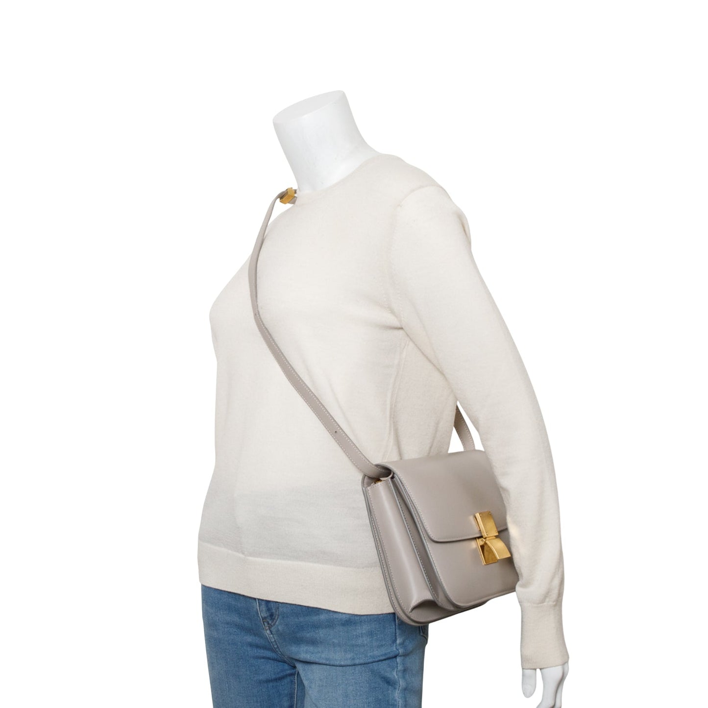 Celine Grey Calfskin Classic Box Bag Medium Flap Travel Bag