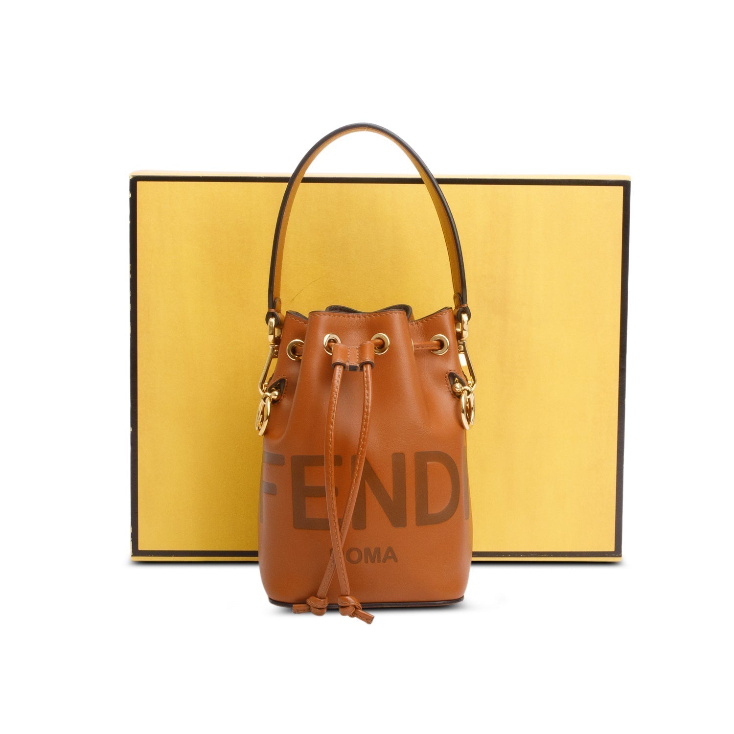 Fendi Vitello Embossed Mon Tresor Bucket Bag Brown Mini