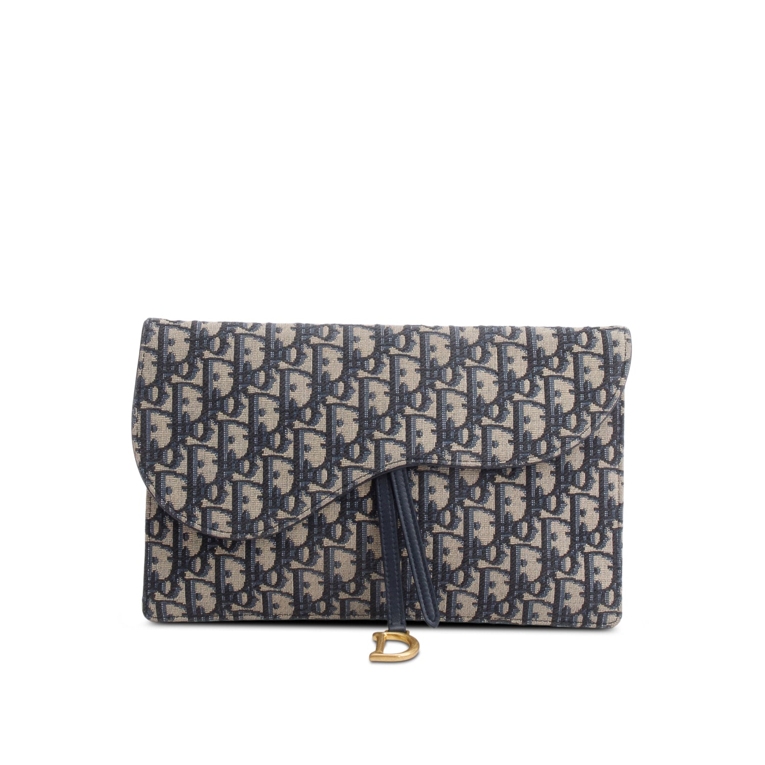 Dior Christian Oblique Jacquard Saddle Pouch Handbag Canvas Blue Travel Bag