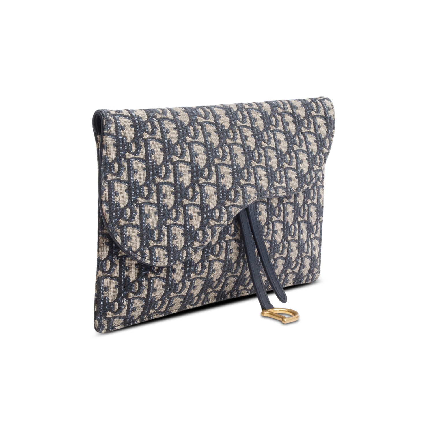 Dior Christian Oblique Jacquard Saddle Pouch Handbag Canvas Blue Travel Bag