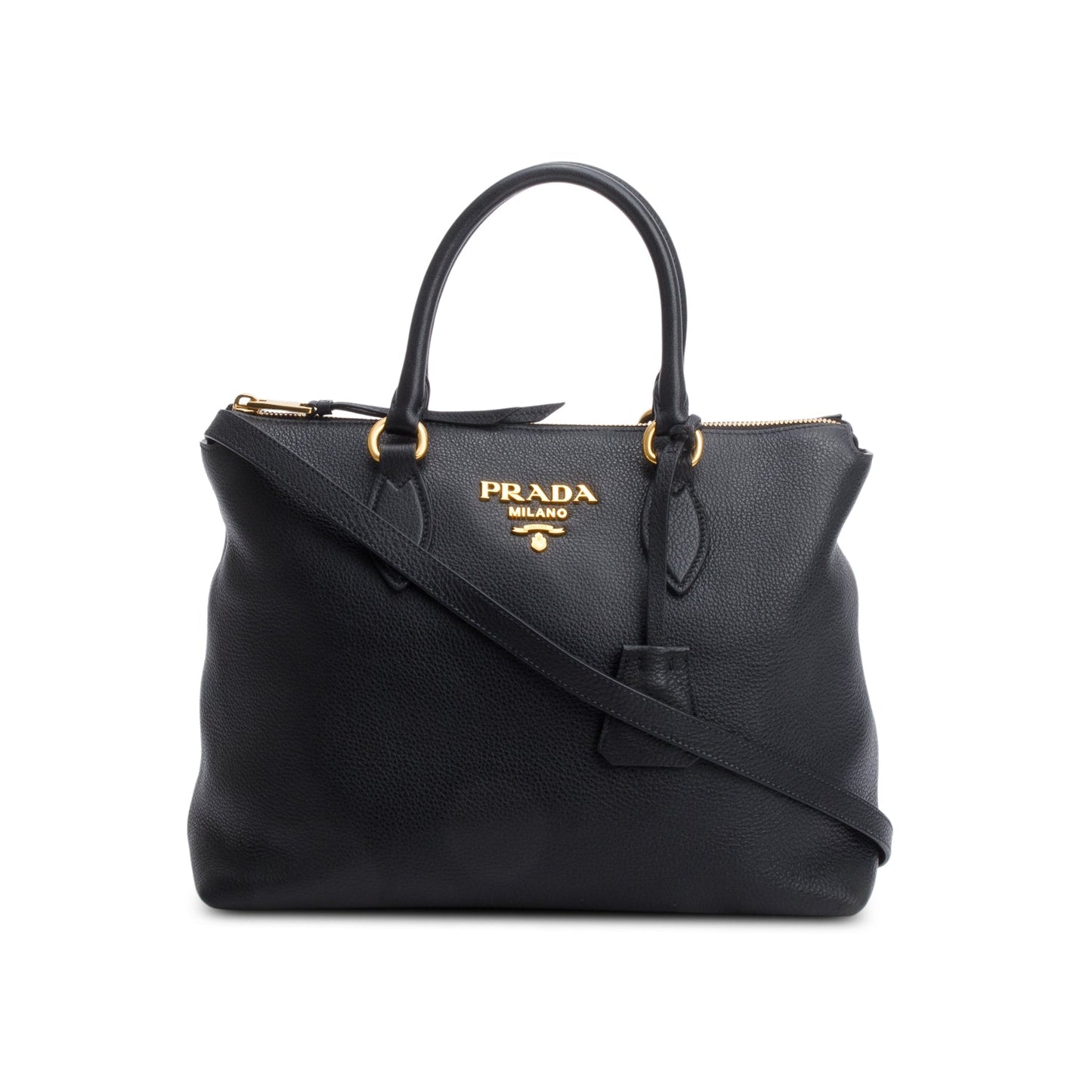 Prada Vitello Daino Zip Tote Handbag Black Small Tote Bag