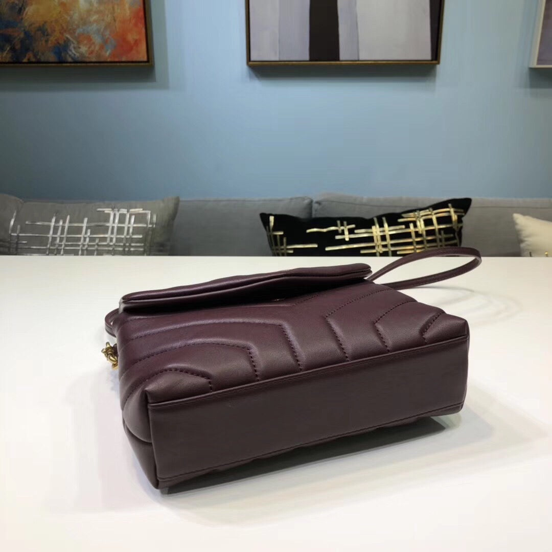YSL Saint Laurent Loulou Burgundy 7in 18cm Mini Shoulder Bag