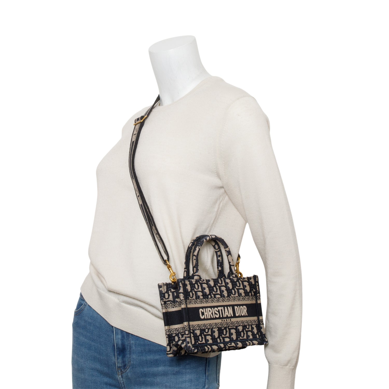 Dior Christian Oblique Embroidered Book Tote Handbag Blue Tote Bag