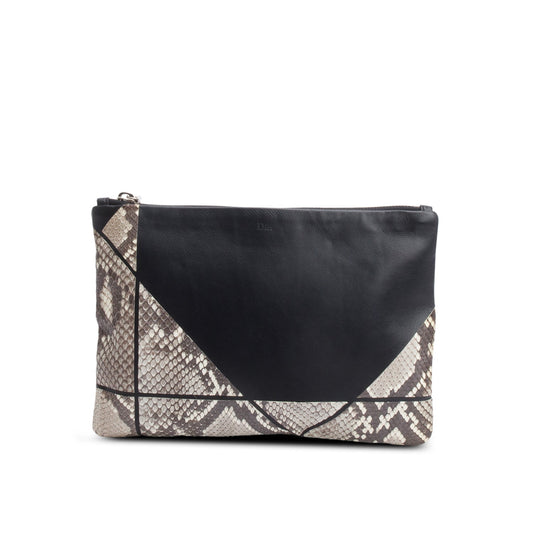 Dior Christian Grey Python Trim Zip Pouch Handbag Leather Black Travel Bag