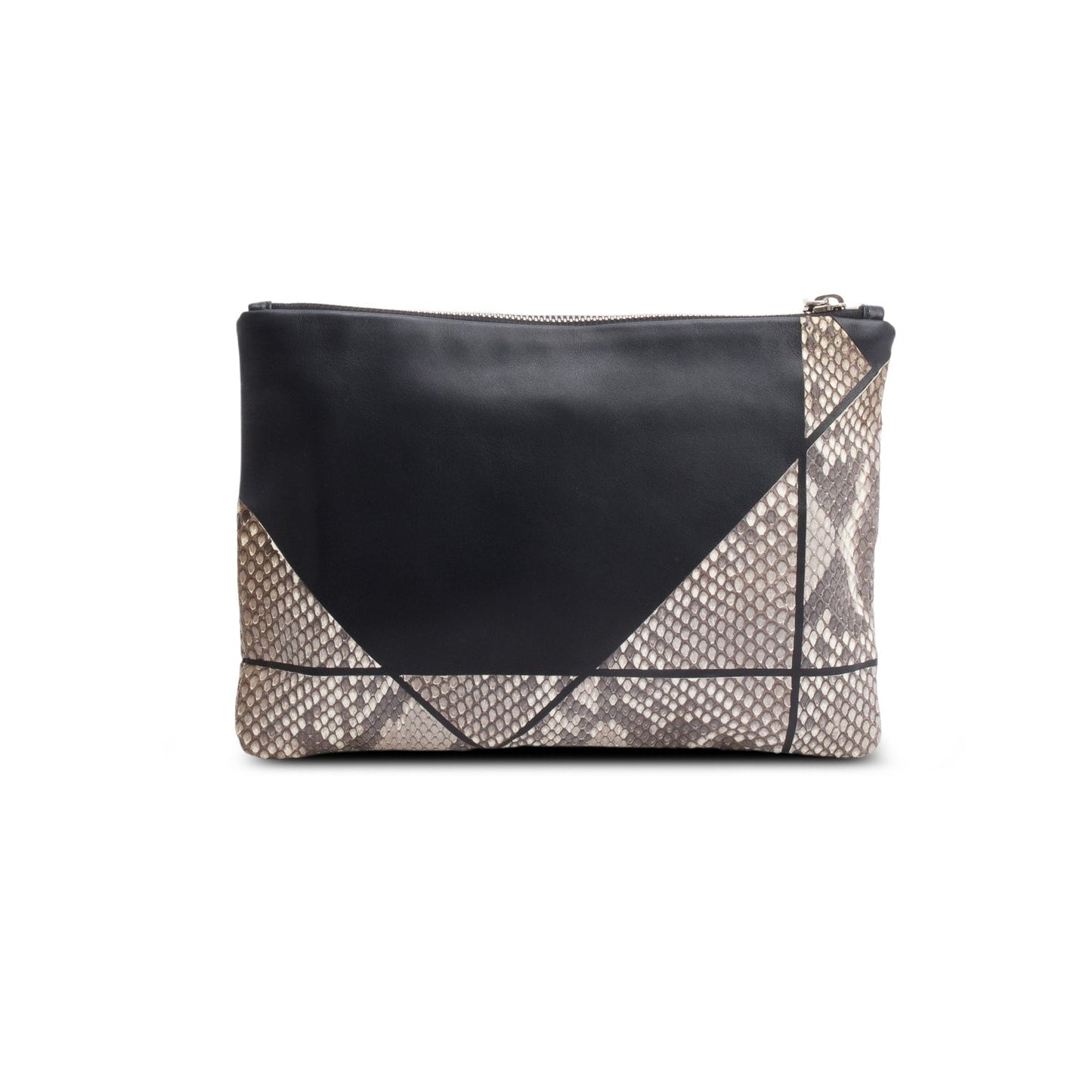 Dior Christian Grey Python Trim Zip Pouch Handbag Leather Black Travel Bag