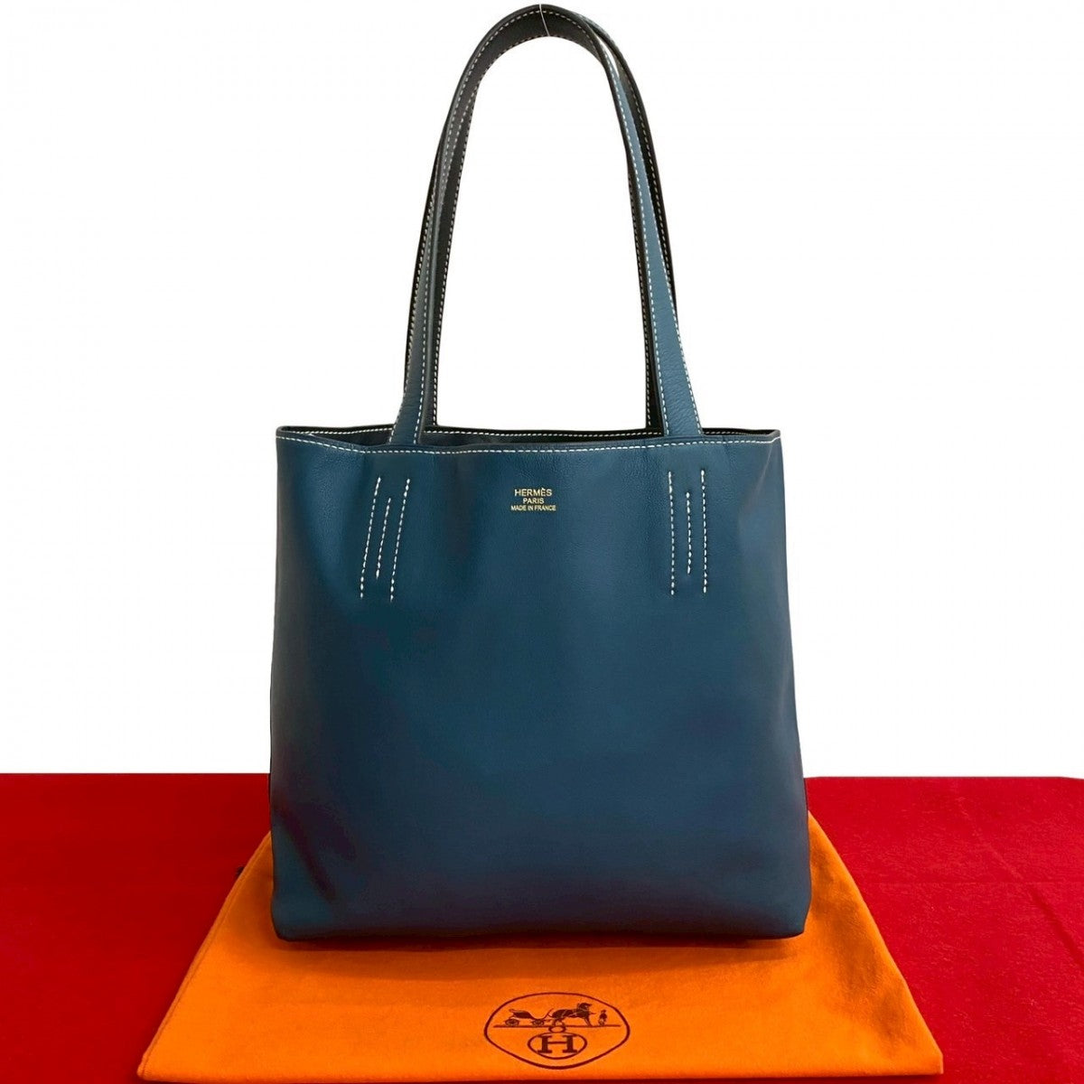 Hermes Tote Bag Doble Sense Leather Blue