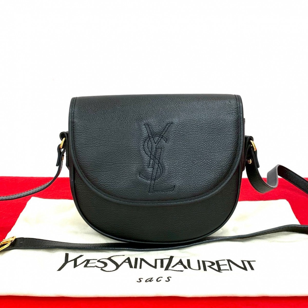 YSL Saint Laurent Yves Shoulder Bag Women Leather Black Logo