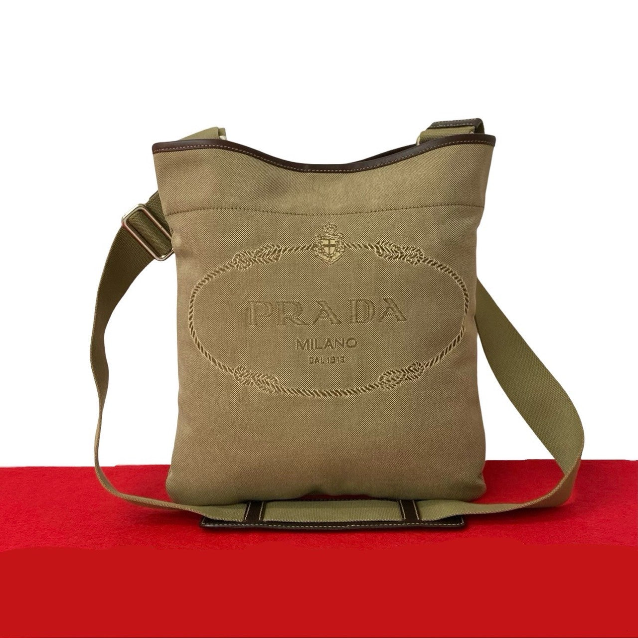 Prada Jacquard Shoulder Bag Leather Logo