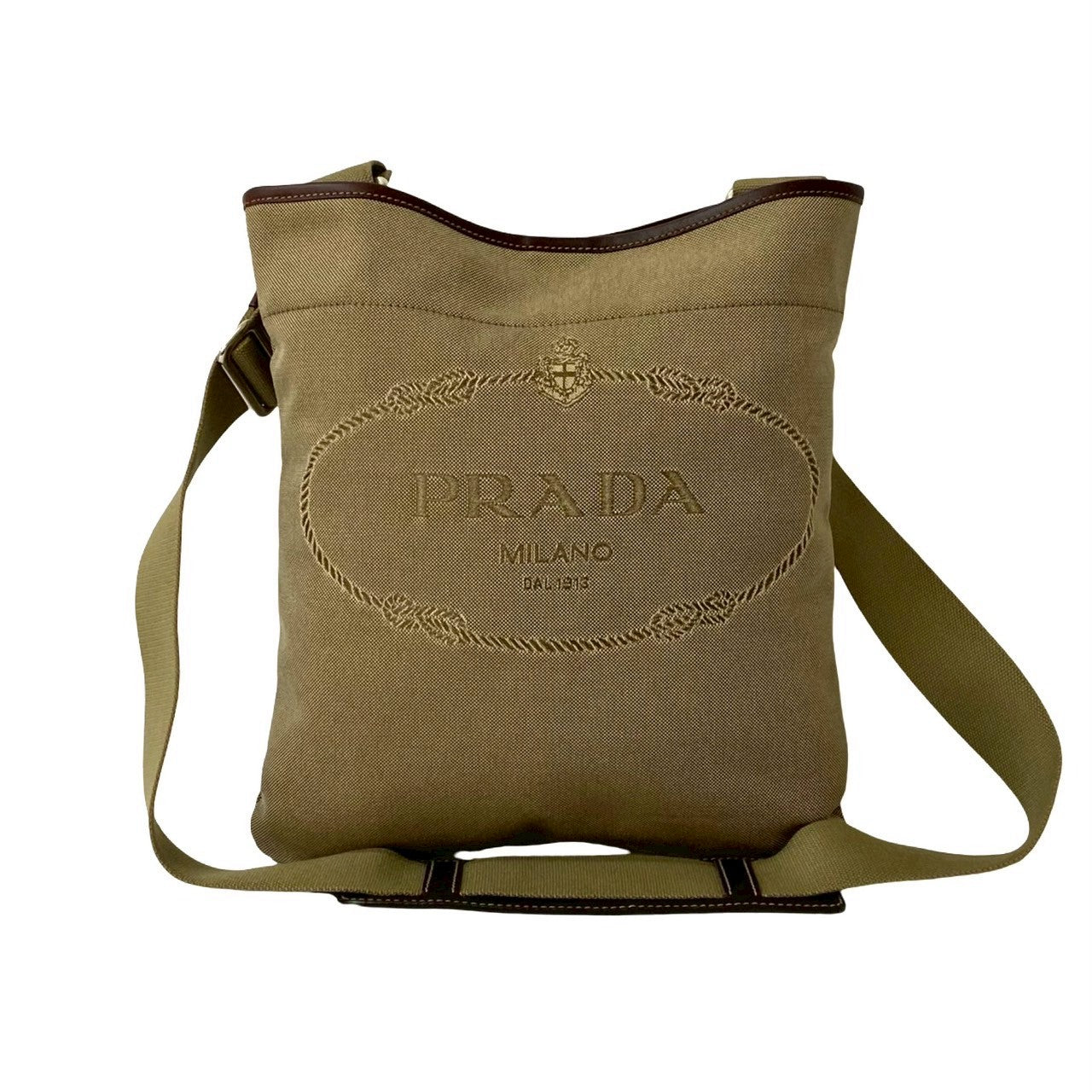 Prada Jacquard Shoulder Bag Leather Logo