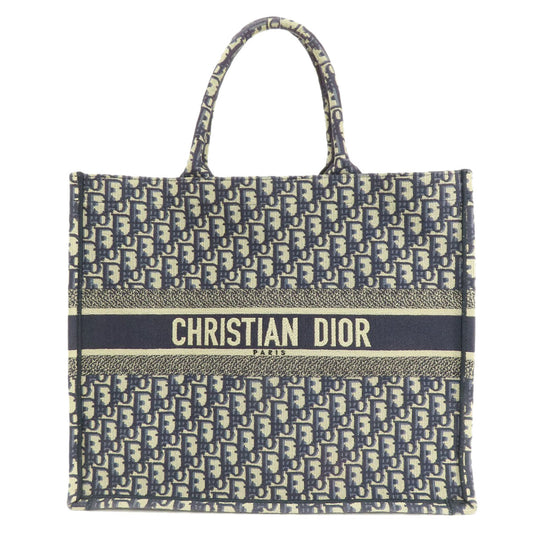 Dior Christian Tote Bag Navy Book Tote Women Canvas Large