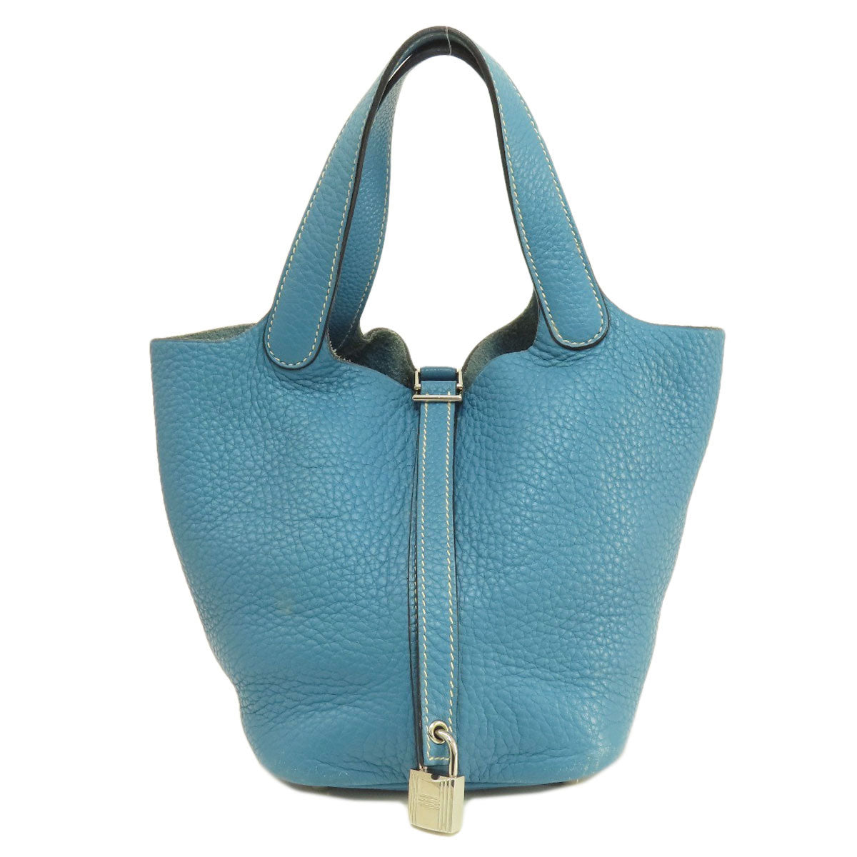 Taurillon Clemence Picotin Lock Pm Jean Metal Blue Silver Travel Bag