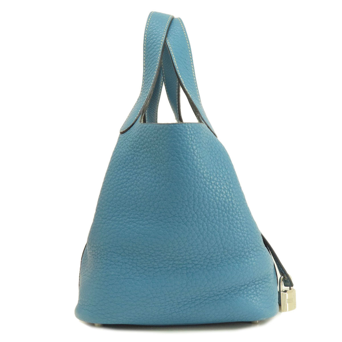 Taurillon Clemence Picotin Lock Pm Jean Metal Blue Silver Travel Bag
