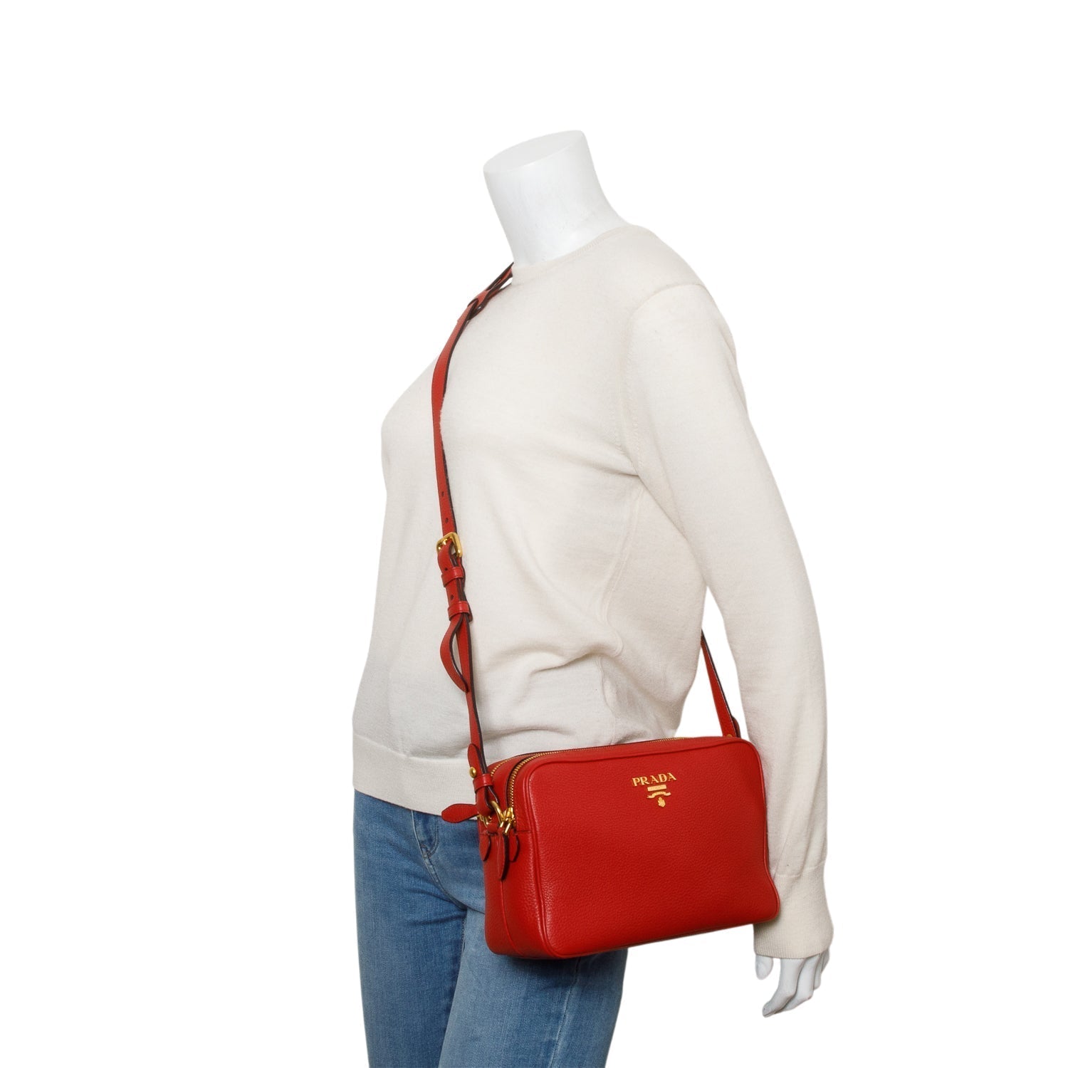 Prada Vitello Phenix Camera Bag Leather Red Travel Bag