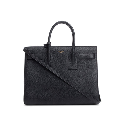 YSL Saint Laurent Grained Sac De Jour Travel Bag Leather Black