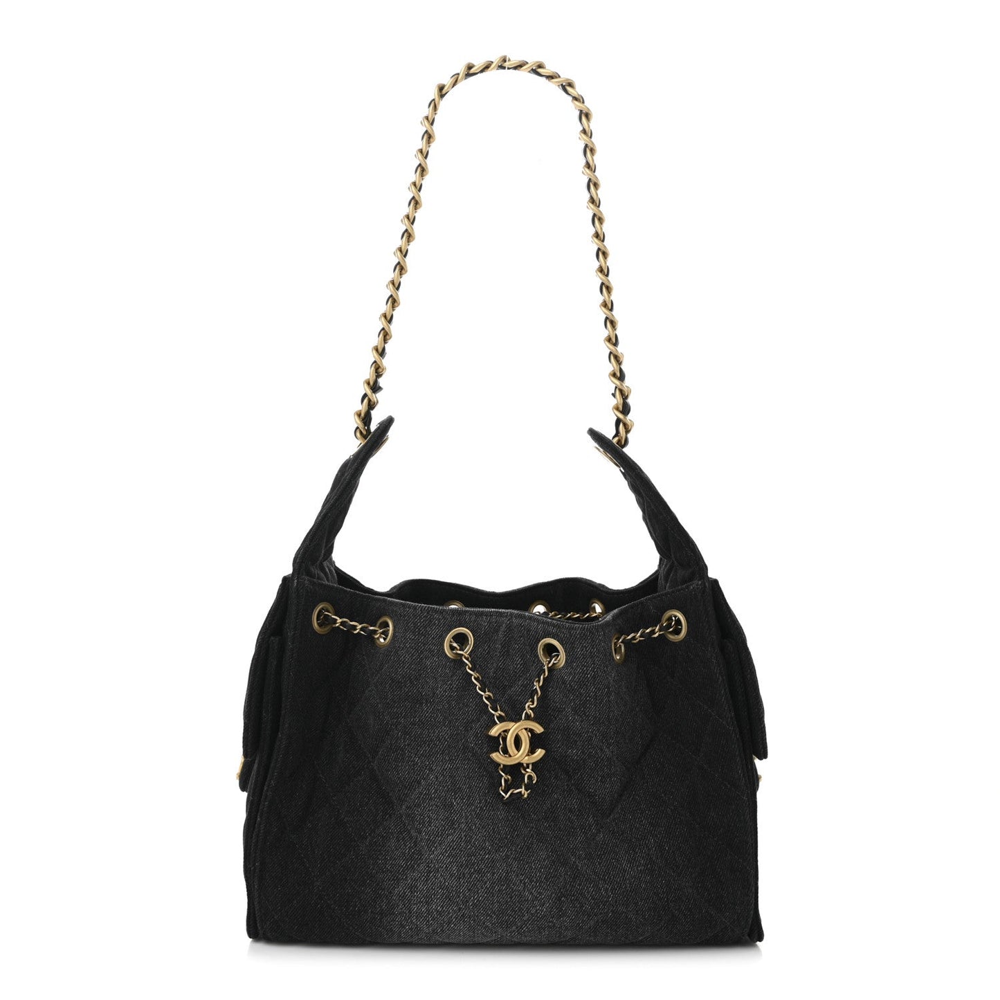 Washed Denim Quilted Small 25 Handbag Black Refined