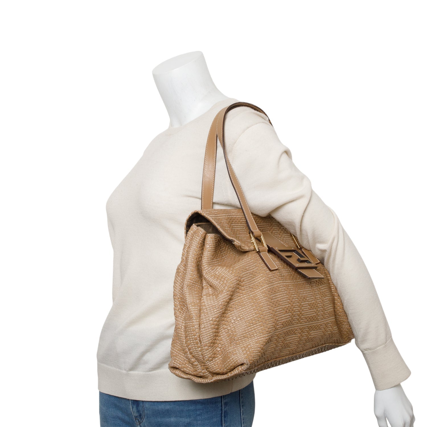 Fendi Large Mama Forever Tote Leather Woven Tote Bag