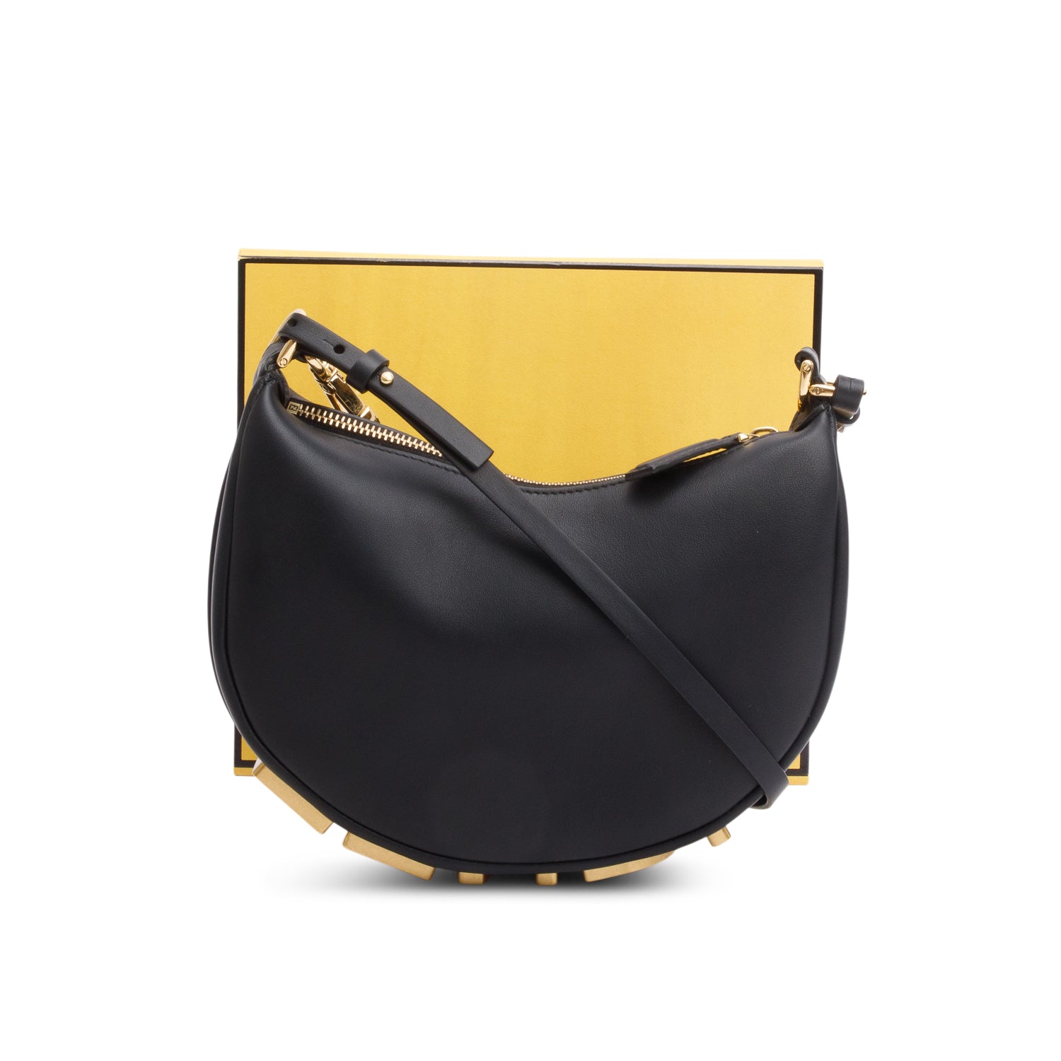 Fendi Vitello Grace graphy Hobo Bag Leather Black Travel Bag