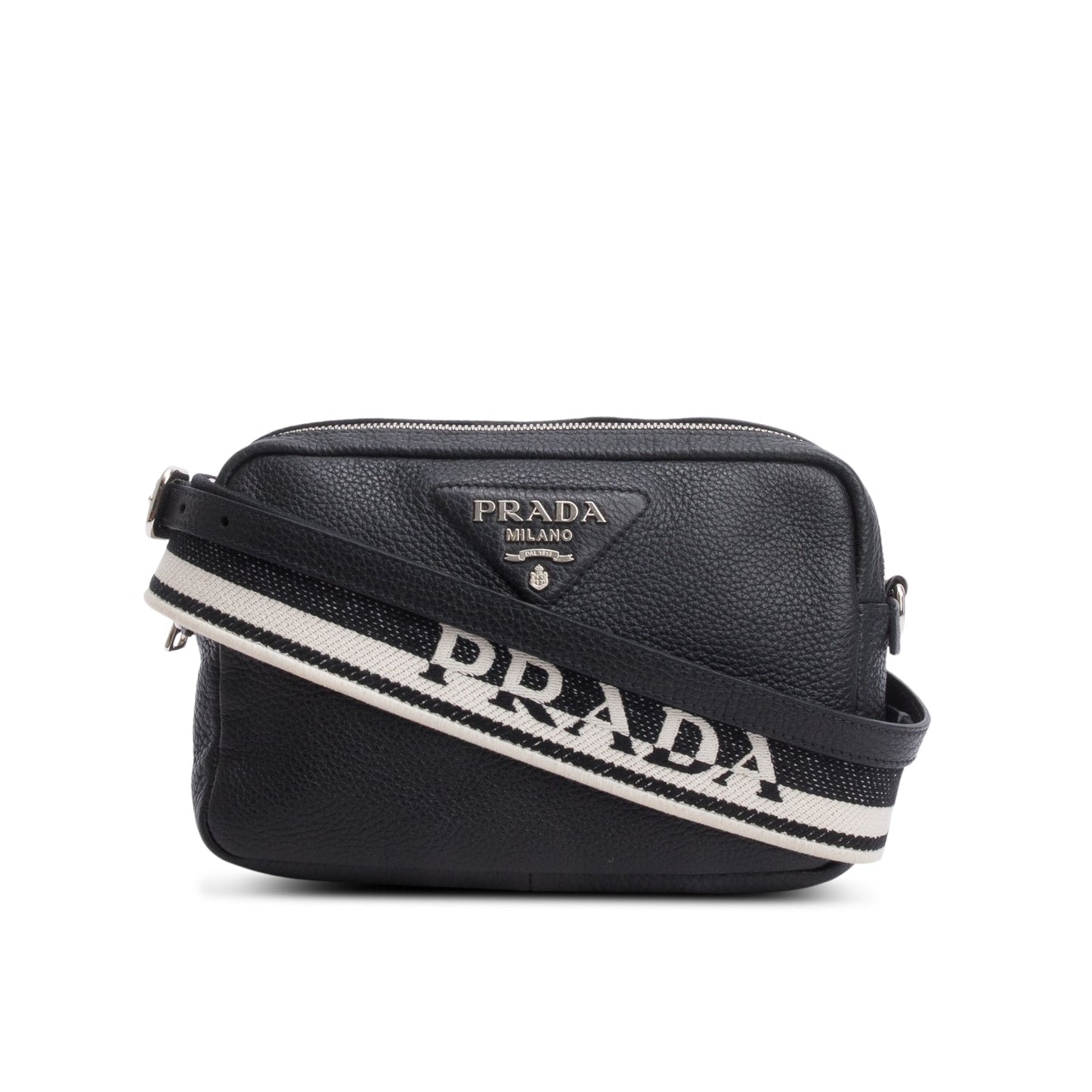 Prada Vitello Daino Soft Double Zip Shoulder Bag Black Medium