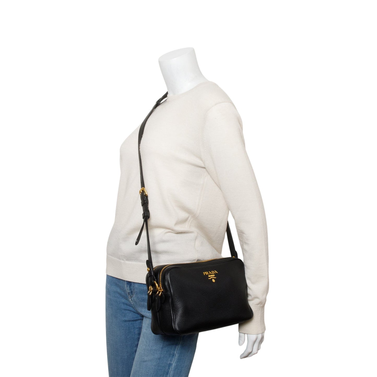 Prada Vitello Phenix Camera Bag Leather Black Travel Bag